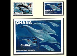 Ghana: 1984, Überdruckausgabe Delphine (Block und Satz)