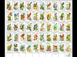 USA: 1982, Zusammendruckbogen Vögel und Blumen