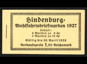 1927, Markenheftchen Hindenburgspende (saubere Erhaltung, M€ 350,-)