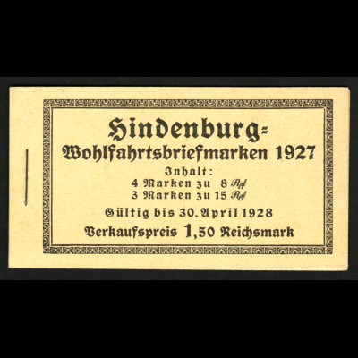 1927, Markenheftchen Hindenburgspende (saubere Erhaltung, M€ 350,-)