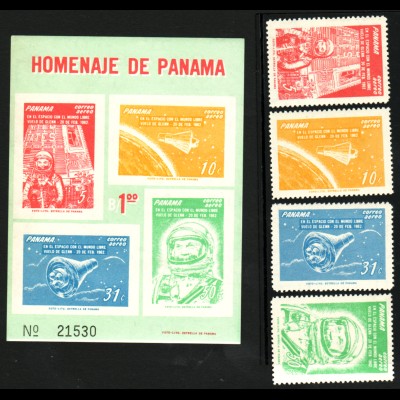 Panama:1962, 1. Orbitalflug von John Glenn (Satz und Blockausgabe)