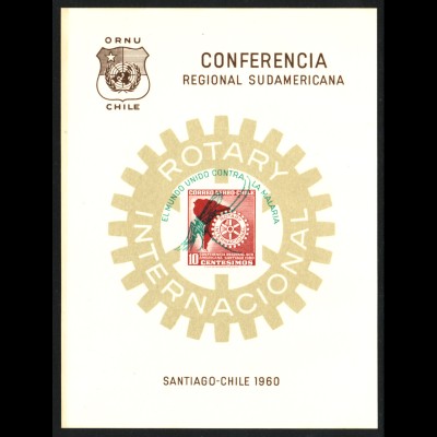 Chile: 1960, Malariabekämpfung (nicht frankaturgültiges Gedenkblatt mit Aufdruck; Auflage nur 2000 Stück)