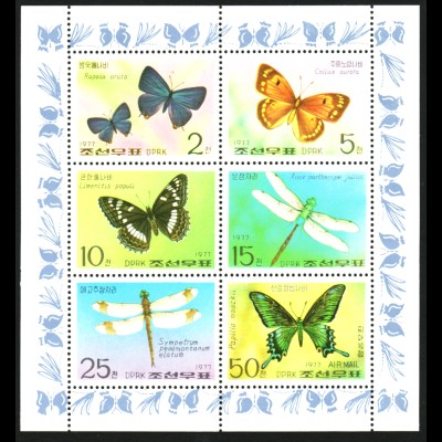 Nordkorea: 1977, Kleinbogen Schmetterlinge