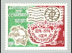 Komoren: 1975, Probedruck: Endwert Überdruckausgabe 500 auf 30 Fr. mit silbernem Aufdruck (UPU-Ausgabe)