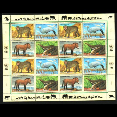 UNO Wien: 1997, Zdr.-Kleinbogen Gefährdete Arten V (Tiere)