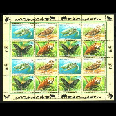 UNO Wien: 1998, Zdr.-Kleinbogen Gefährdete Arten VI (Tiere)