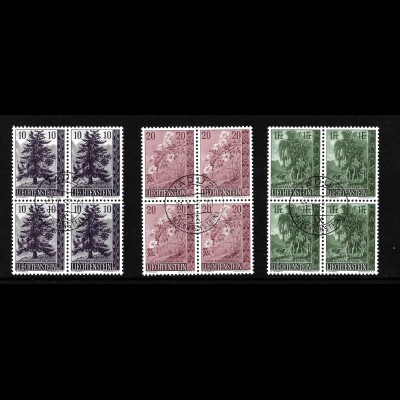 Liechtenstein: 1957, Heimatliche Bäume (I) (zentr. gest. Viererblöcke)