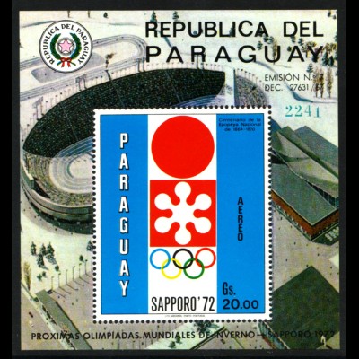 Paraguay: 1970, Blockausgabe Winterolympiade Sapporo (Stadion)