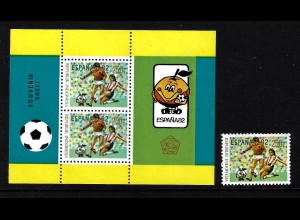 Indonesien: 1982, Fußball-WM Spanien (Spielszene, Einzelmarke und Blockausgabe)