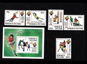 Elfenbeinküste: 1981, Fußball-WM Spanien (Spielszenen, Satz und Blockausgabe)