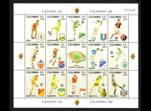 Kolumbien: 1986, Kleinbogen Fußball-WM Spanien (Motiv: Fußballspieler)