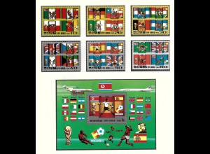 Nordkorea: 1982, Fußball-WM Spanien (Flaggen und Spielszenen, Satz und Blockausgabe)