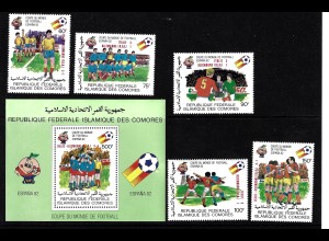 Komoren: 1982, Gewinner der Fußball-WM Spanien (Motiv: Fußballspieler, Satz und Blockausgabe)