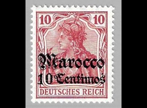 Deutsche Post in Marokko: 1906/11, Germania mit WZ 10 Cts. auf 10 Pfg.