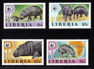 Liberia: 1984, Zwergflusspferde (WWF-Ausgabe)