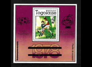 Togo: 1980, Überdruckblockausgabe Fußball-WM Spanien (Spielszene)