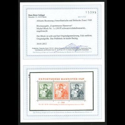Bizone: 1949, Blockausgabe Exportmesse 30 Pfg. gute c-Farbe (Fotobefund BPP)
