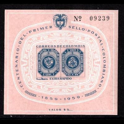 Kolumbien: 1959, Blockausgabe 100 Jahre Briefmarken