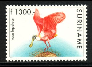 Surinam: 1994, Freimarkenergänzungswert Vögel 1300 G. (Rosalöffler)