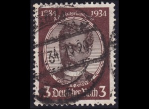 1934, Kolonialforscher 3 Pfg. in der seltenen b-Farbe (gepr. Peschl)