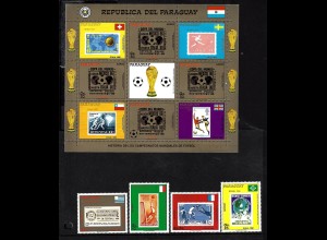 Paraguay: 1988, Geschichte der Fußball-WM (4 Werte sowie Kleinbogen, Motiv Fußballbriefmarken auf Briefmarken)