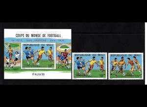 Mali: 1989, Überdruckausgabe Fußball-WM Italien (Spielszenen, Satz und Blockausgabe)