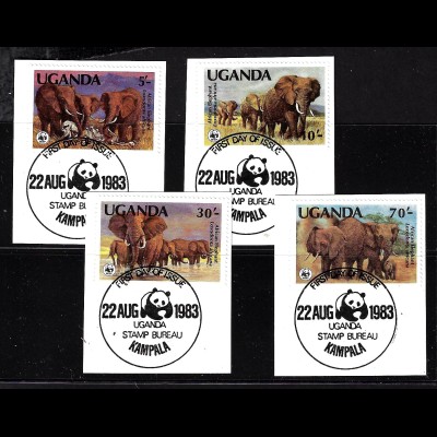 Uganda: 1983, Elefanten (WWF-Ausgabe, Briefstücke mit Esst)