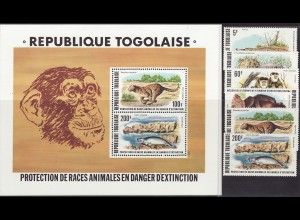 Togo: 1977, Naturschutz (Tiere, Satz und Blockausgabe)