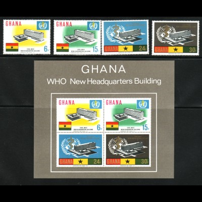 Ghana: 1966, Weltgesundheitsorganisation WHO (Satz und Blockausgabe)