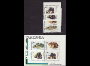 Tansania: 1982, Bekannte Tiere aus Film und Fernsehen (Satz und Blockausgabe)