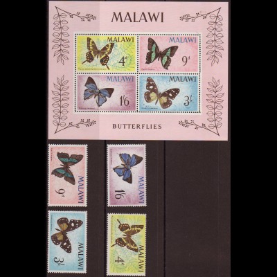 Malawi: 1966, Schmetterlinge (Satz und Blockausgabe)