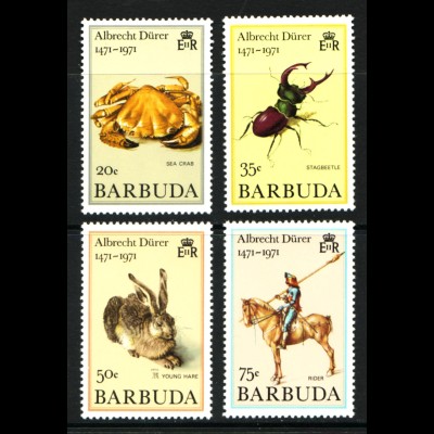 Antigua und Barbuda-Barbuda: 1971, unverausgabte Marken Albrecht-Dürer (Tiere, ehemals als Kat.-Nr. 103/06 geführt)