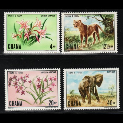 Ghana: 1970, Einheimische Pflanzen und Wildtiere (u. a. Löwe und Elefant)