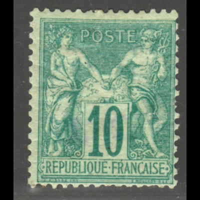 Frankreich: 1876, Allegorie 10 C. grün, seltene Marke mit kleinen Beanstandungen