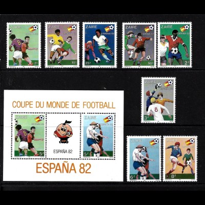 Kongo-Zaire: 1981, Fußball-WM Spanien (Spielszenen, Satz und Blockausgabe)