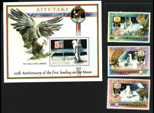 Aitutaki: 1989, 20. Jahrestag der Mondlandung (Satz und Blockausgabe)