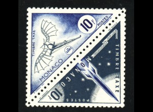 Monaco: 1953, Portomarken Verkehrsmittel 10 Fr. (Zusammendruck mit Motiv Weltraum und Fluggerät von Leonardo da Vinci)