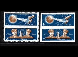 Ungarn: 1962, Raumfahrzeuge Wostok 3 und 4 (Zdr.-Paare, jeweils gez. und ungezähnt)
