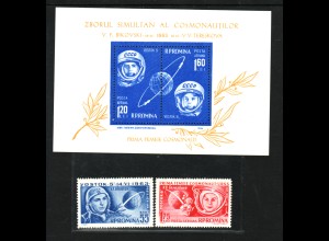 Rumänien: 1963, Raumschiffe "Wostok 5 und 6" (Satz und Blockausgabe)