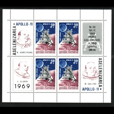 Rumänien: 1969, Blockausgabe Mondlandung von Apollo 11