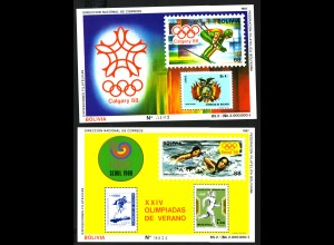 Bolivien: 1987, Blockpaar Winterolympiade Calgary und Sommerolympiade Seoul (Abfahrtsläufer und Schwimmen)