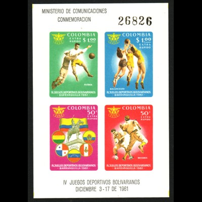 Kolumbien: 1961, Blockausgabe Sportspiele