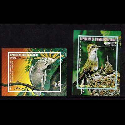 Äquatorial Guinea: 1974, Blockpaar Südamerikanische und australische Vögel (ungezähnt)