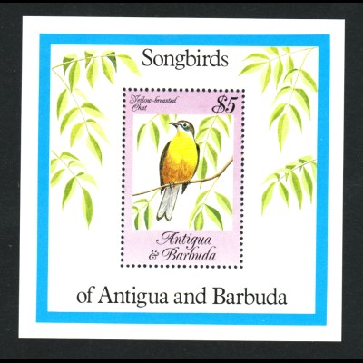 Antigua und Barbuda: 1984, Blockausgabe Singvögel (Waldsänger)
