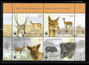 Argentinien : 2002, Einheimische Säugetiere, WWF-Ausgabe (Viererblock)