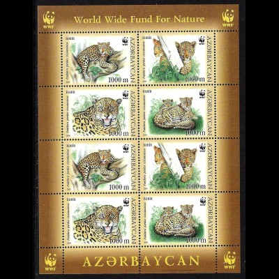 Aserbaidschan: 2005, Kaukasischer Leopard, WWF-Ausgabe (Zdr.-Kleinbogen mit 2 Viererblöcken)