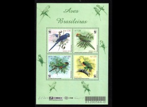 Brasilien: 2001, Blockausgabe Einheimische Papageien (WWF-Ausgabe)