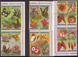 Burundi: 1973, Schmetterlinge und Blumen (24 Werte in Viererblockanordnung, nur Flugpostmarken, M€ 140,-)