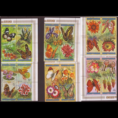 Burundi: 1973, Schmetterlinge und Blumen (24 Werte in Viererblockanordnung, nur Flugpostmarken, M€ 140,-)