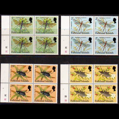 Falklandinseln: 1984, Freimarken Spinnen und Insekten 2 P., 7 P., 20 P. und 25 P. als Heftchenblätter mit je 4 Marken